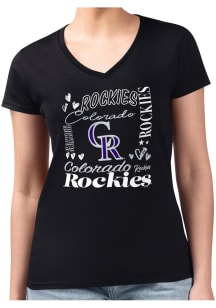4Her Colorado Rockies Womens Black Collage Fitted Design Short Sleeve T-Shirt