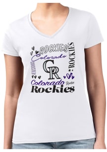 4Her Colorado Rockies Womens White Collage Fitted Design Short Sleeve T-Shirt