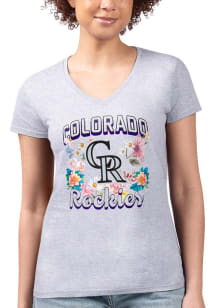 4Her Colorado Rockies Womens Grey Flowers Fitted Design Short Sleeve T-Shirt