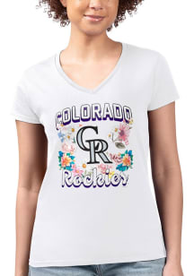 4Her Colorado Rockies Womens White Flowers Fitted Design Short Sleeve T-Shirt