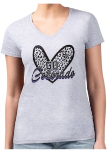 4Her Colorado Rockies Womens Grey Leopard Heart Fitted Design Short Sleeve T-Shirt