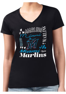 4Her Miami Marlins Womens Black Collage Fitted Design Short Sleeve T-Shirt