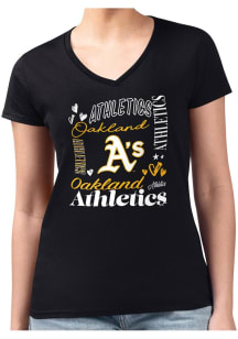 4Her Oakland Athletics Womens Black Collage Fitted Design Short Sleeve T-Shirt