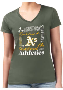 4Her Oakland Athletics Womens Green Collage Fitted Design Short Sleeve T-Shirt