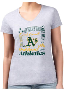 4Her Oakland Athletics Womens Grey Collage Fitted Design Short Sleeve T-Shirt