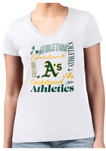 4Her Oakland Athletics Womens White Collage Fitted Design Short Sleeve T-Shirt