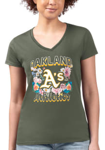 4Her Oakland Athletics Womens Green Flowers Fitted Short Sleeve T-Shirt