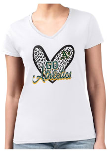 4Her Oakland Athletics Womens White Leopard Heart Fitted Design Short Sleeve T-Shirt