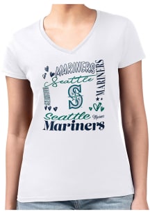 4Her Seattle Mariners Womens White Collage Fitted Design Short Sleeve T-Shirt