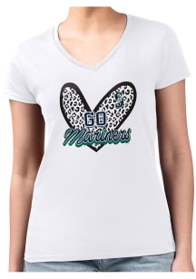4Her Seattle Mariners Womens White Leopard Heart Fitted Design Short Sleeve T-Shirt