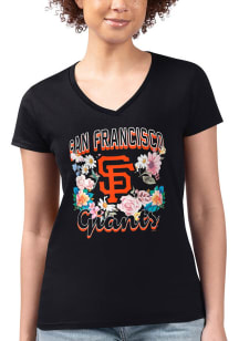 4Her San Francisco Giants Womens Black Flowers Fitted Design Short Sleeve T-Shirt