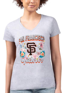 4Her San Francisco Giants Womens Grey Flowers Fitted Design Short Sleeve T-Shirt