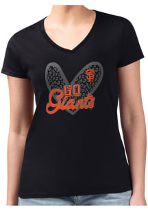 4Her San Francisco Giants Womens Black Leopard Heart Fitted Design Short Sleeve T-Shirt