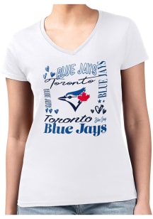 4Her Toronto Blue Jays Womens White Collage Fitted Design Short Sleeve T-Shirt