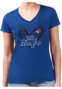 4Her Toronto Blue Jays Womens Blue Leopard Heart Fitted Design Short Sleeve T-Shirt