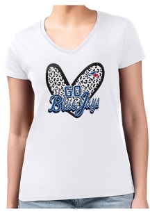 4Her Toronto Blue Jays Womens White Leopard Heart Fitted Design Short Sleeve T-Shirt