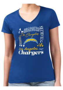 4Her Los Angeles Chargers Womens Blue Collage Fitted Design Short Sleeve T-Shirt