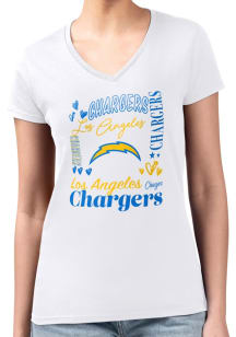 4Her Los Angeles Chargers Womens White Collage Fitted Design Short Sleeve T-Shirt
