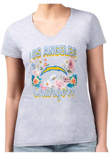 4Her Los Angeles Chargers Womens Grey Flowers Fitted Design Short Sleeve T-Shirt