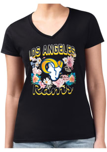 4Her Los Angeles Rams Womens Black Flowers Fitted Design Short Sleeve T-Shirt