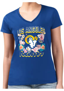 4Her Los Angeles Rams Womens Blue Flowers Fitted Design Short Sleeve T-Shirt