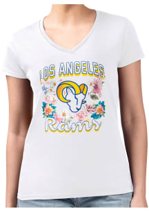 4Her Los Angeles Rams Womens White Flowers Fitted Design Short Sleeve T-Shirt