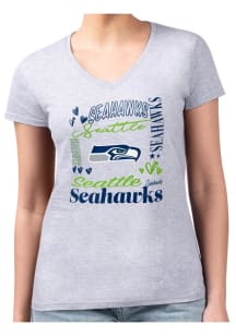 4Her Seattle Seahawks Womens Grey Collage Fitted Design Short Sleeve T-Shirt