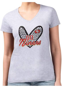4Her San Francisco 49ers Womens Grey Leopard Heart Fitted Design Short Sleeve T-Shirt