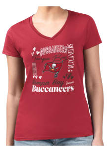4Her Tampa Bay Buccaneers Womens Red Collage Fitted Design Short Sleeve T-Shirt