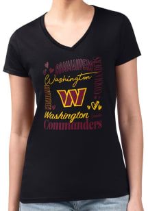 4Her Washington Commanders Womens Black Collage Fitted Design Short Sleeve T-Shirt