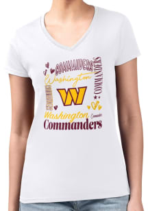 4Her Washington Commanders Womens White Collage Fitted Design Short Sleeve T-Shirt