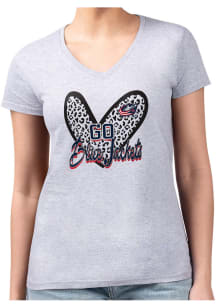 4Her Columbus Blue Jackets Womens Grey Leopard Heart Fitted Design Short Sleeve T-Shirt