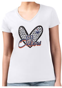 4Her Edmonton Oilers Womens White Leopard Heart Fitted Design Short Sleeve T-Shirt