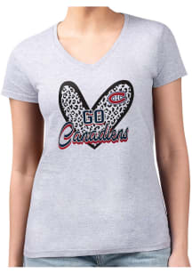 4Her Montreal Canadiens Womens Grey Leopard Heart Fitted Design Short Sleeve T-Shirt