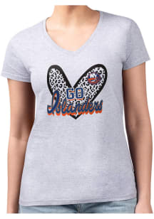 4Her New York Islanders Womens Grey Leopard Heart Fitted Design Short Sleeve T-Shirt