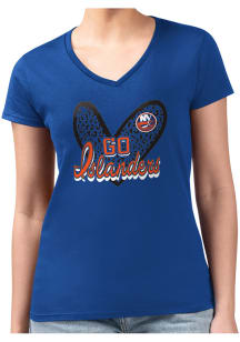 4Her New York Islanders Womens Blue Leopard Heart Fitted Design Short Sleeve T-Shirt