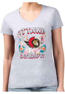 4Her Ottawa Senators Womens Grey Flowers Fitted Design Short Sleeve T-Shirt