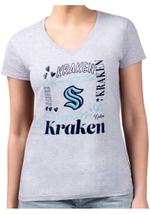 4Her Seattle Kraken Womens Grey Collage Fitted Short Sleeve T-Shirt