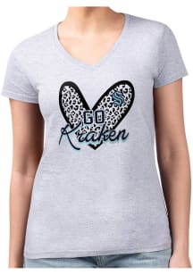 4Her Seattle Kraken Womens Grey Leopard Heart Fitted Short Sleeve T-Shirt