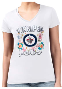 4Her Winnipeg Jets Womens White Flowers Fitted Design Short Sleeve T-Shirt