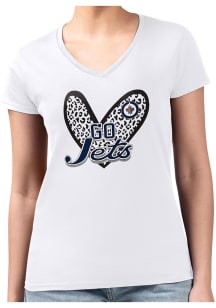 4Her Winnipeg Jets Womens White Leopard Heart Fitted Short Sleeve T-Shirt