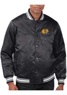 Starter Chicago Blackhawks Mens Black Stacked Logo Medium Weight Jacket