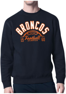 Starter Denver Broncos Mens Navy Blue Half Ball Long Sleeve Crew Sweatshirt