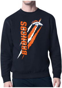 Starter Denver Broncos Mens Navy Blue Color Scratch Long Sleeve Crew Sweatshirt