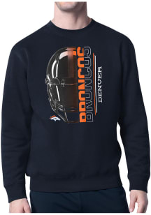 Starter Denver Broncos Mens Navy Blue Half Helmet Long Sleeve Crew Sweatshirt
