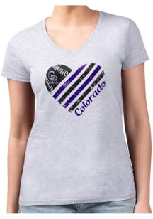 4Her Colorado Rockies Womens Grey Heart Fitted Design Short Sleeve T-Shirt