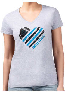 4Her Miami Marlins Womens Grey Heart Fitted Short Sleeve T-Shirt