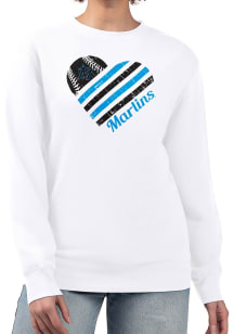4Her Miami Marlins Womens White Heart Crew Sweatshirt