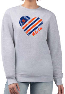 4Her New York Mets Womens Grey Heart Crew Sweatshirt