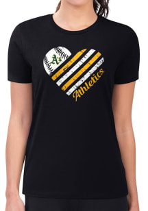 4Her Oakland Athletics Womens Black Heart Fitted Design Short Sleeve T-Shirt